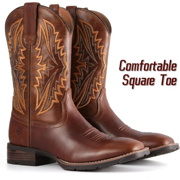 Men’s Dry Creek Tan Square Toe Pull On Leather Durable Classic Wellington Boots main image 6